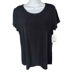Choices Black Short Sleeve Scoop Neck Stretch Top L NEW minimalist‎ capsule